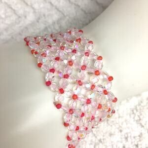 HANDMADE Crystal AB & Matte Red AB Cuff Bracelet 7”